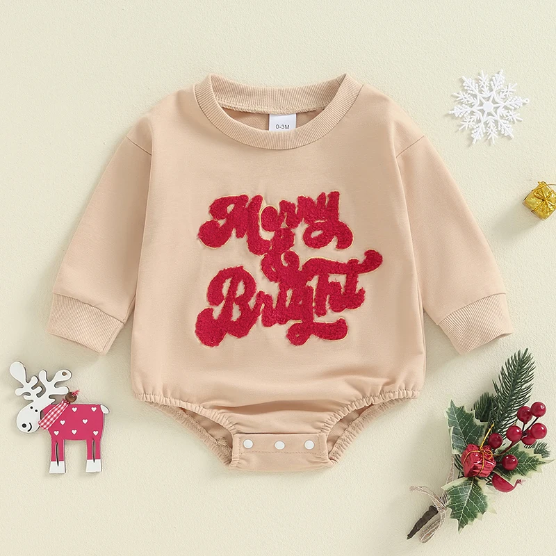 

Baby Bodysuits Newborn Girls Clothes Casual Letter Embroidery Round Neck Long Sleeve Bubble Sweatshirt Jumpsuit Streetwear