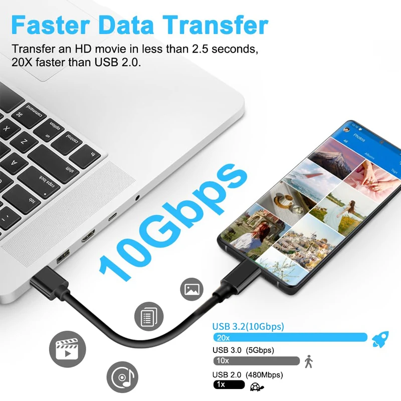 3A60W Usb3.2 To Type-C Data Cable Hard Drive Cable 10Gbps High-Speed Transmission Computer Mobile Phone Fast Charging Cable