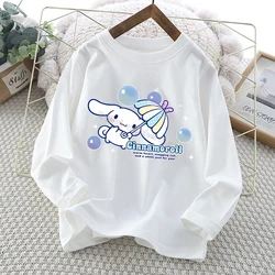 Cinnamoroll Long Sleeve Top for Children Cute Cartoon Anime T-shirt New White Casual Clothes Blouse Fashion Kids Clothing Gift