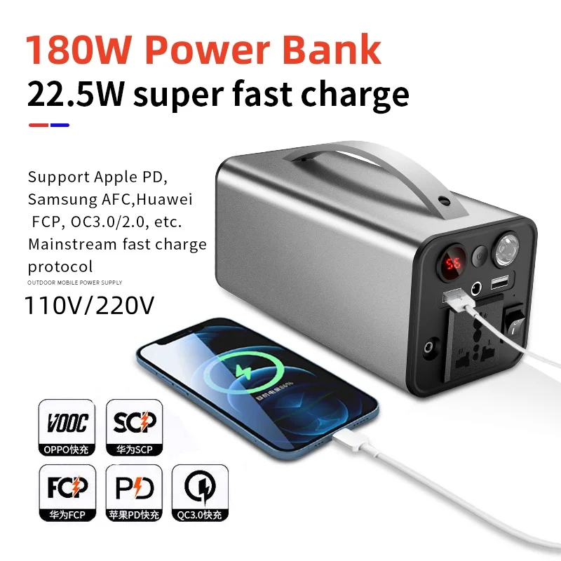 Power Bank Portable Power Station 180W 45000MAH Support Solar For Emergency Outdoor Camping equipment