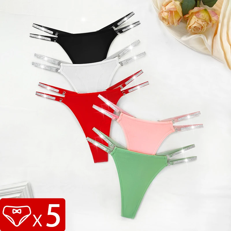 5 teile/satz Frauen G-string Niedrigen Taille Sexy Höschen Weibliche Thongs Atmungsaktivem Solide Zwei Glänzende Gürtel Intime Dessous Set