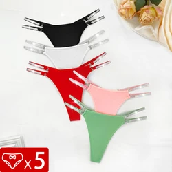 5pcs/Set Women G-string Low Waist Sexy Panties Female Thongs Comfortable Breathable Solid Two Shiny Belts Intimate Lingerie Set