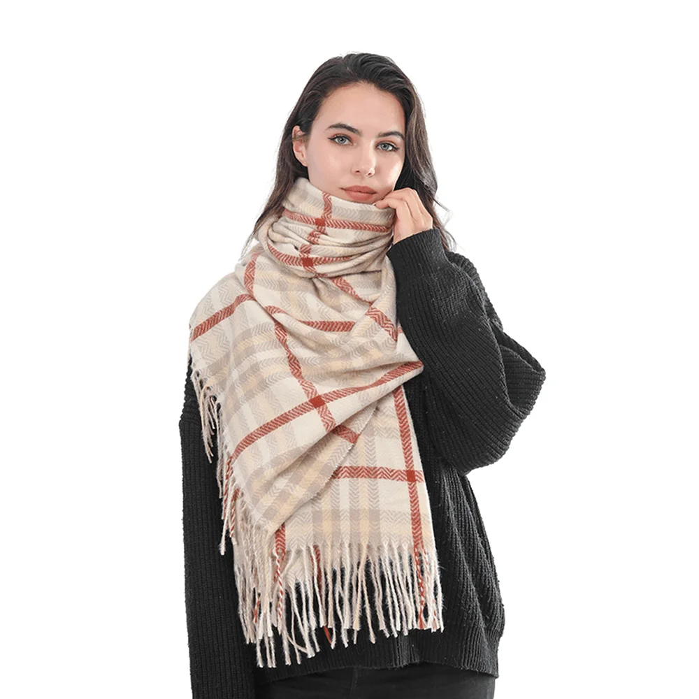 

2023 Mango Plaid Thorn Scarves Women Autumn Winter New Imitation Cashmere Wraps Scarf Lady Tassel Warm Shawls Hijab Stoles