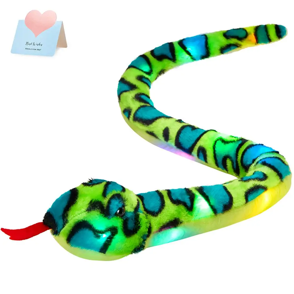 100cm Green Snake Plush Toys with LED Glowing Luminous PP CottonSoft Stuffed Animals Dolls Light-up Toys Gift for Children