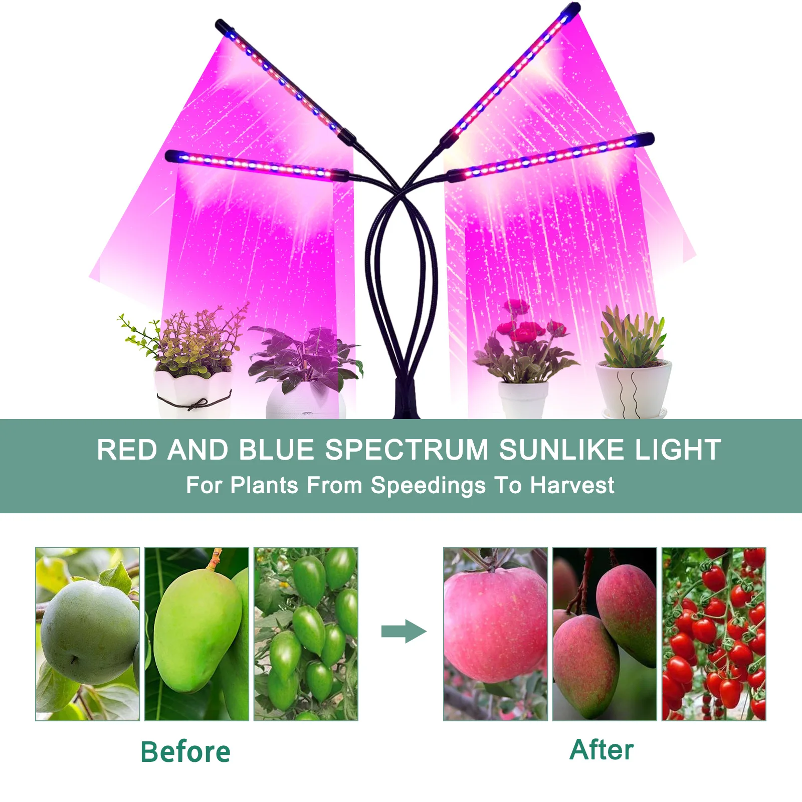 1-5 Tube Multi-Tube Plant Growth Supplement Light Sunlight Full Spectrum USB 3 Light Switching Timing Indoor Planting Hydroponic