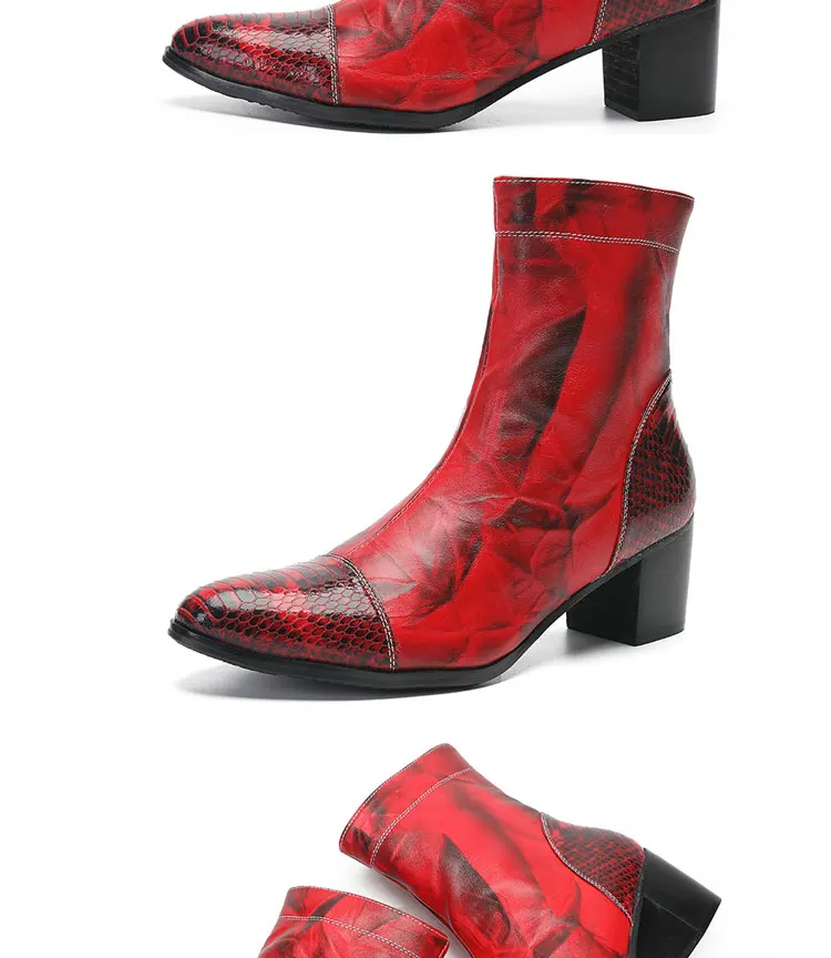 Frühling andAutumn Männer hochhackigen Quadratische kopf Bühne Laufsteg Hochzeit Stiefel top schicht rindsleder Starke Ferse Partei Heighten männer der Stiefel – Detail 8