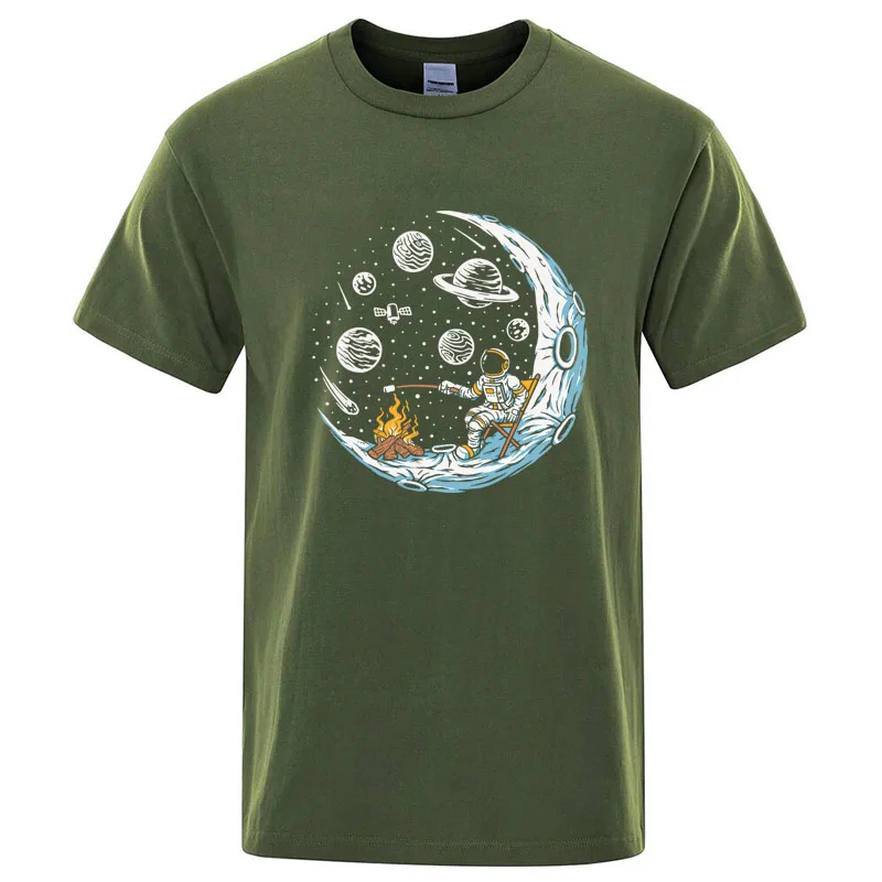 Men's T-shirt High Quality Funny Astronaut Moon Barbecue Print Cool Loose O-neck T-shirt for Men Short Sleeve Male Tops Tees view 2