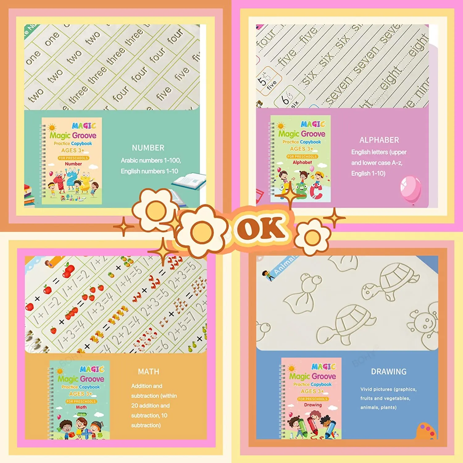 Imagem -04 - Grooved Handwriting Books For Kids Magic Practice Copybook Cursive Writing Combination Caligraphy For Kindergarten Preschool