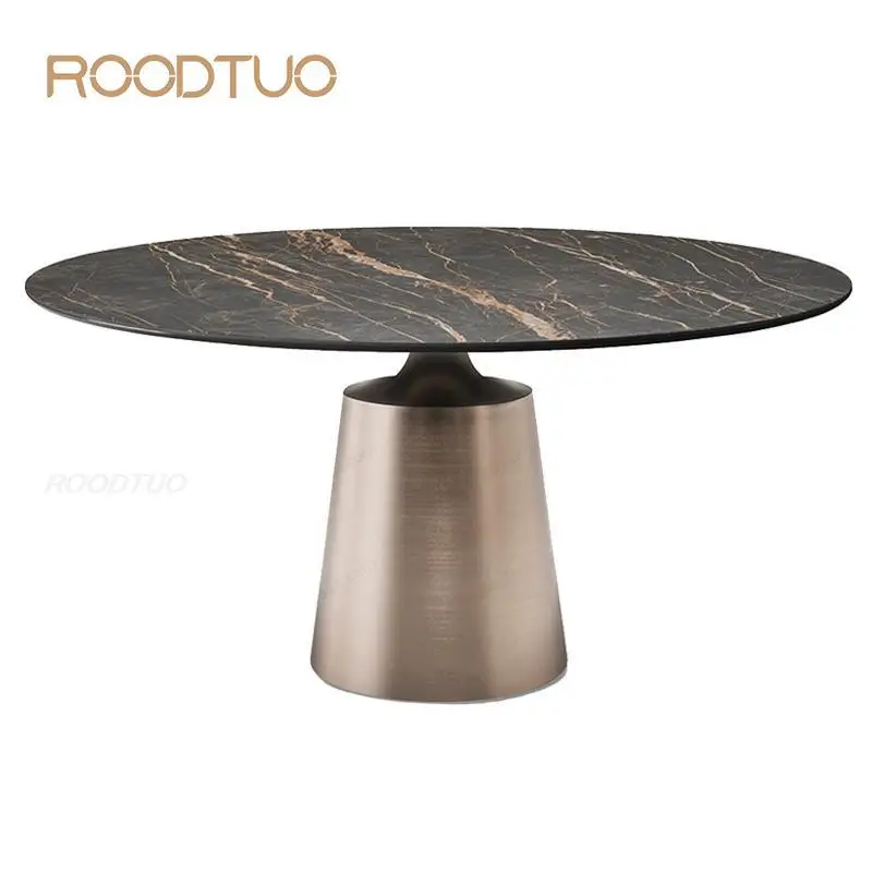 Golden Light Luxury Rock Board Dining Table And Chair Combination Small Apartment Home Simple Modern Negotiation Round Table