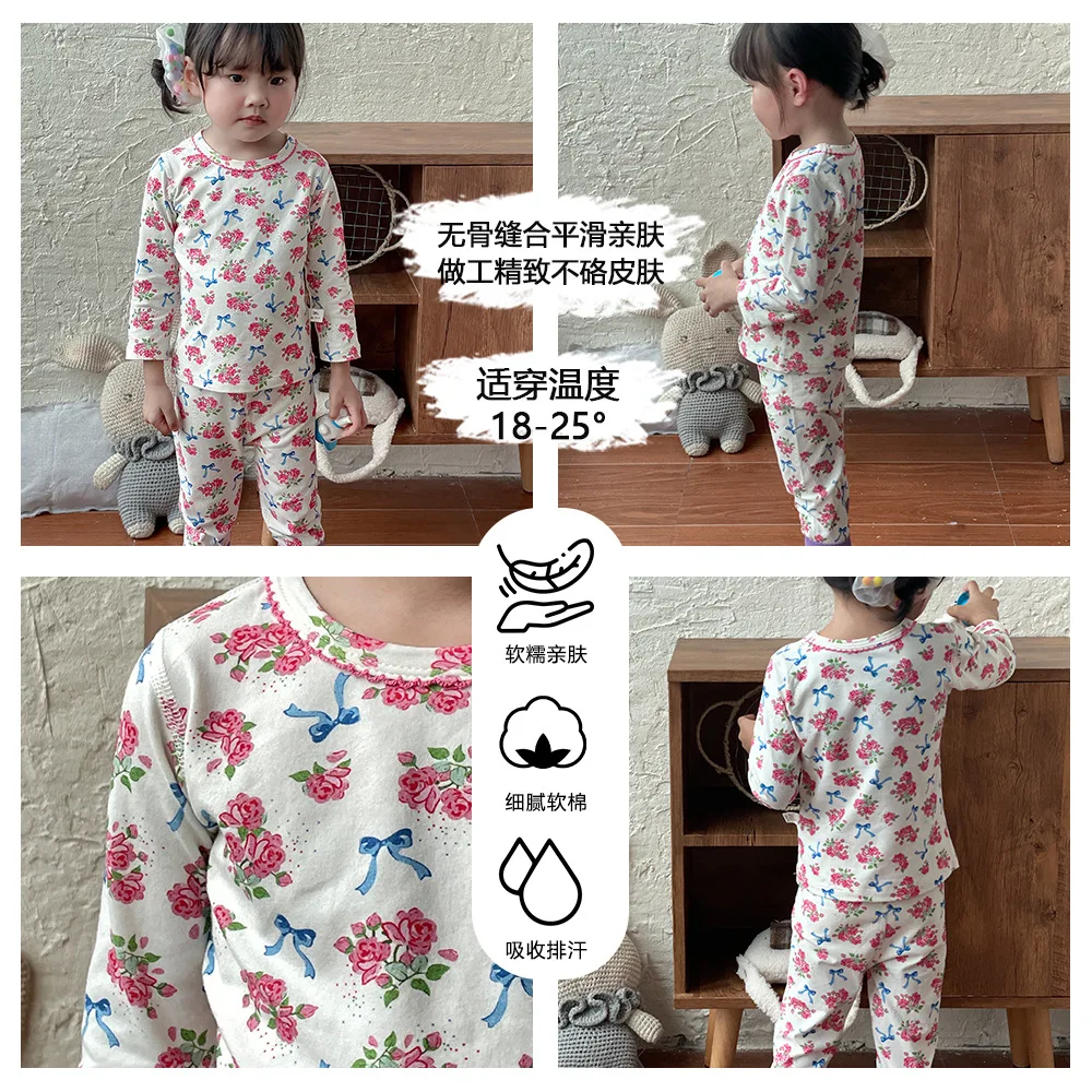 Baby Long Johns Set New Autumn and Winter Style Children's Class A Boneless Printed Home Wear Versatile and Cute Girls' Pajamas