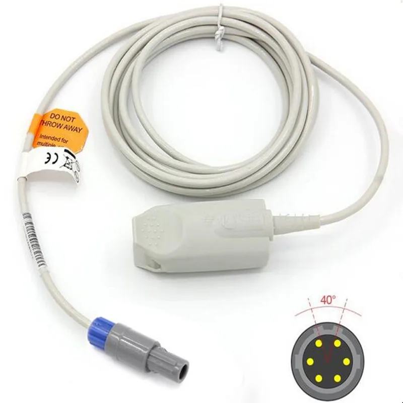 Compatible For Mindray PM7000,PM8000  double slot  6pin Spo2 Sensor Oximetry probe  cable wires TPU 3M