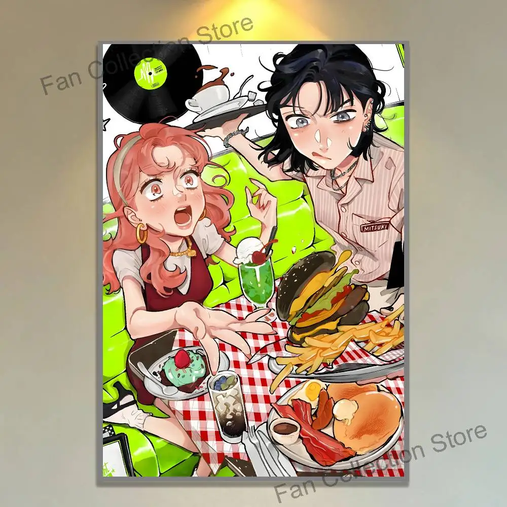 yurinsta イラストキャンバス Mitsuki Koga Aya Green Yuri Poster Prints Wall Art Picture