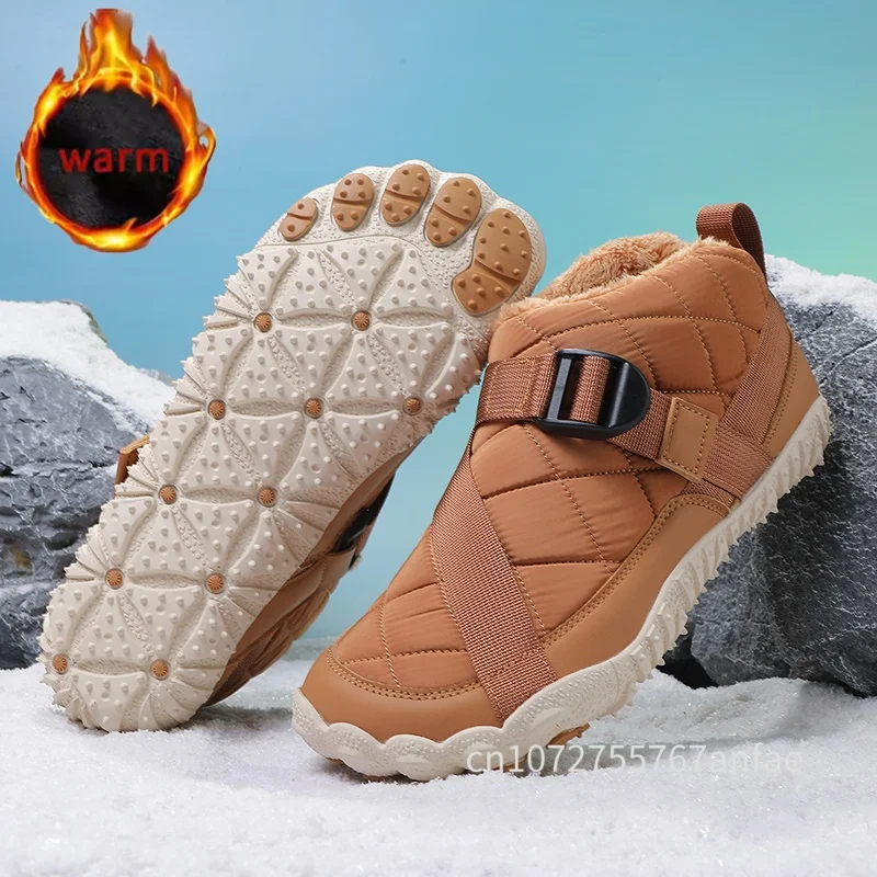 

Winter Mens Womens Warm Cotton Boots Waterproof Outdoor Climbing Sneakers Warm Long Plush Wear Resistant Casual Shoes Anti-slip