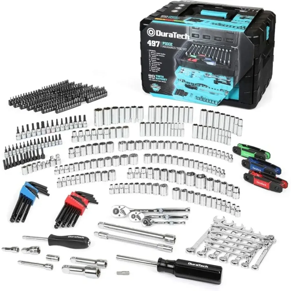 497-Piece Mechanics Tool Set, Include SAE/Metric Sockets, 90-Tooth Ratchet and Wrench Set in 3 Drawer Tool Box