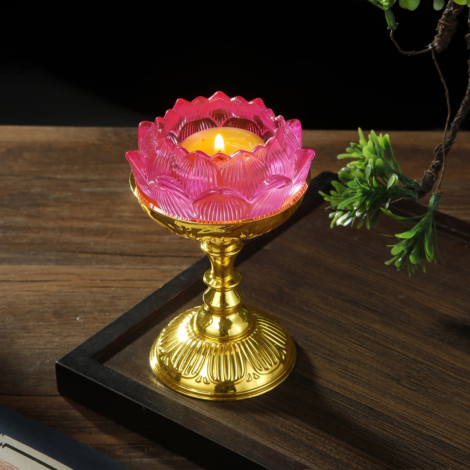 Vintage Candle Holders Glass Lotus Candlestick with Metal Base Butter Lamp Holder Long Lamp Candlestick Put Candle Cup Home Deco