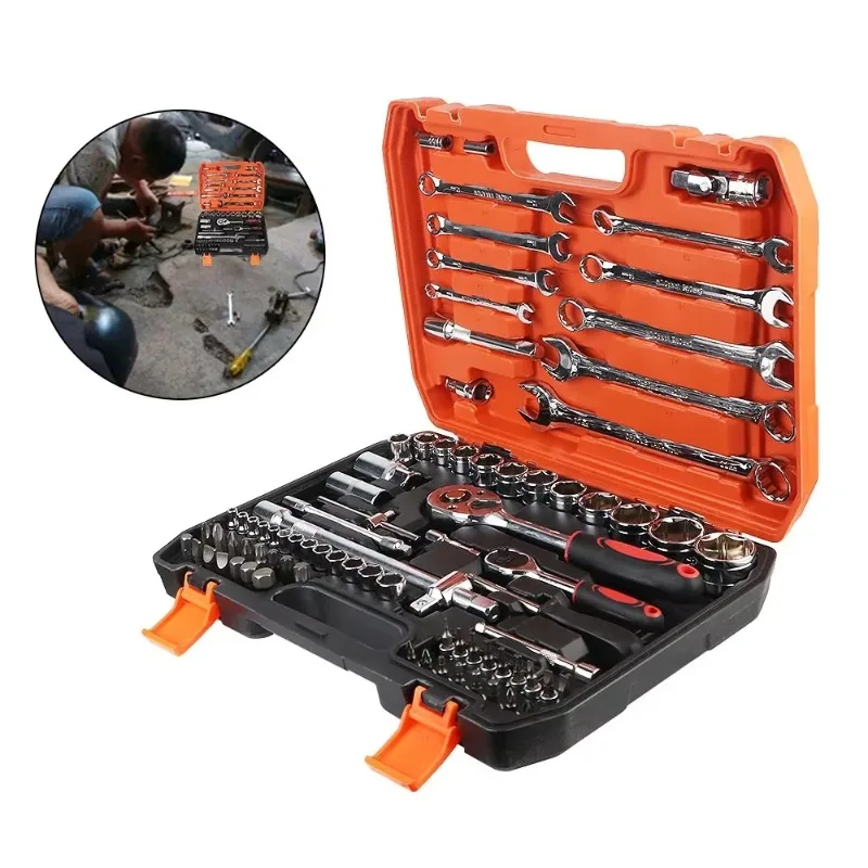 

SXLL 82-Piece Repair Tool Set Quick Release Ratchet Wrench Combination Multifunctional Sleeve Tool OEM Hard Shell Box 1 Set