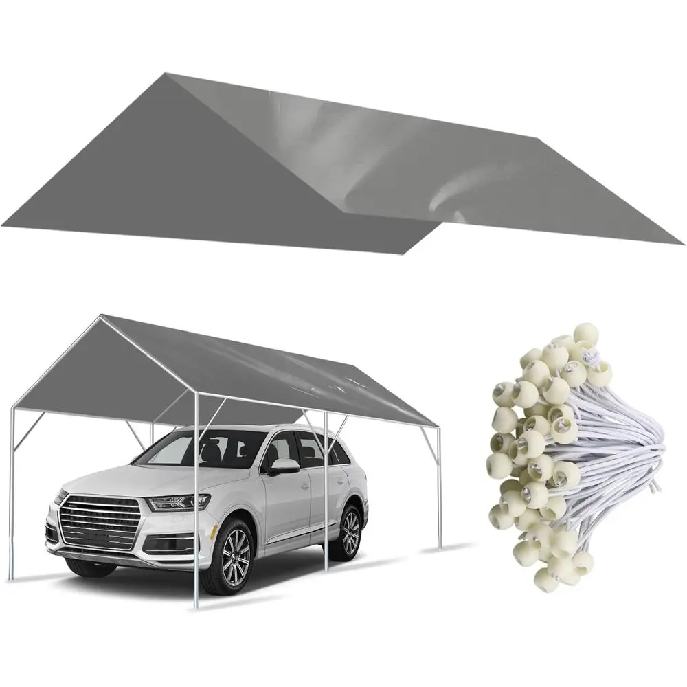 

Усиленный водонепроницаемый тент для автомобиля 10x20 футов, 220 г/м², серый, с защитой от УФ-излучения и 48 эластичными креплениями