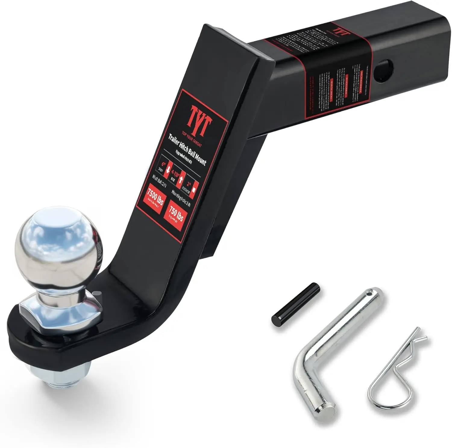 

Heavy-Duty 6-Inch Drop Trailer Hitch Ball Mount with Anti-Rattle Pin, 7500lbs Capacity for 2-Inch Receiver