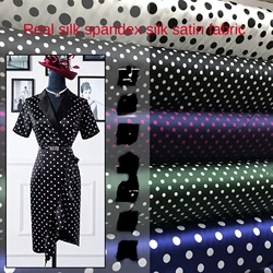 Dotted Printed Silk Stretch Satin Fabric By The Meter for Shirts Dresses Cheongsam Sewing Summer Micro Elastic Cloth Soft Smooth