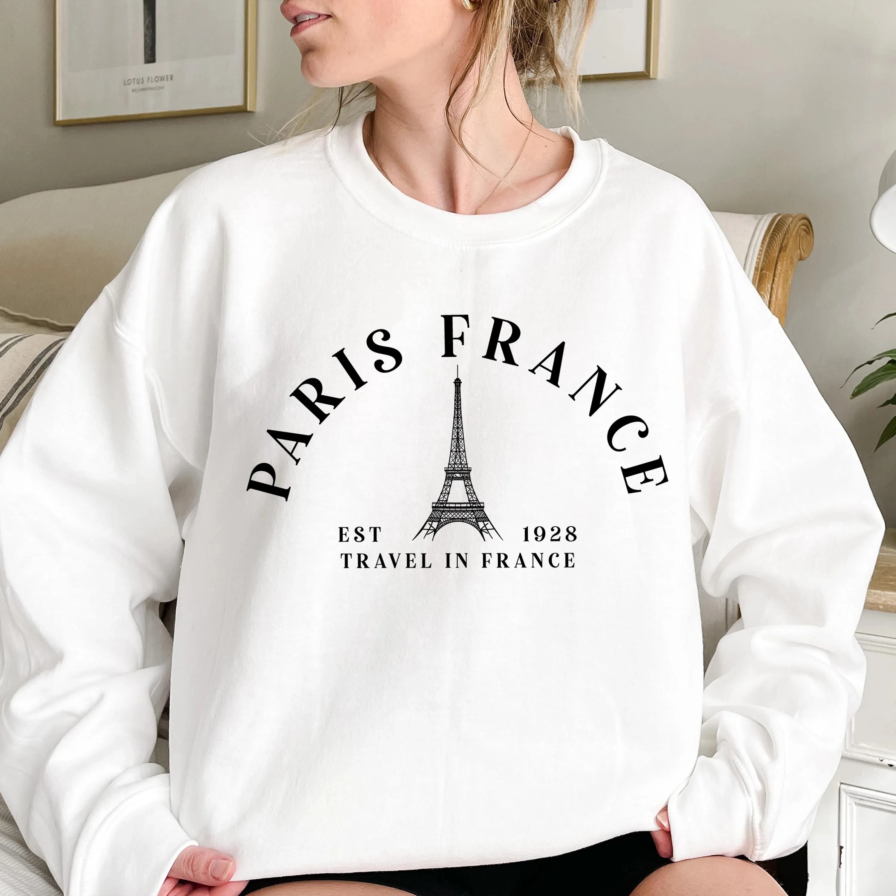 

Paris France Eiffel Tower Sweatshirt Hoodie Men's and Women's Round Neck Sweatshirts Y2k Tops Autumn Pullover Women Clothing