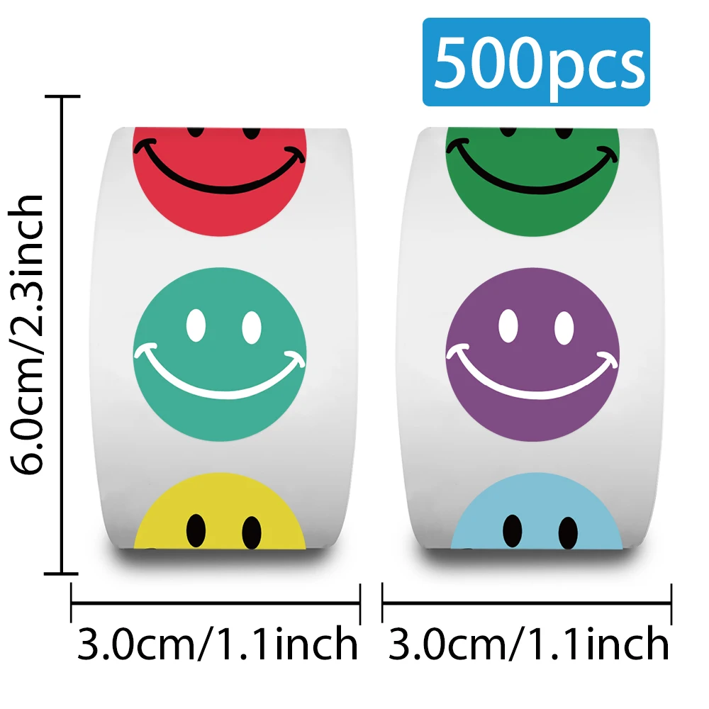 1Roll/500pcs Smile Face Stickers Cartoon Graffiti Decal DIY Scrapbook Journal Laptop Luggage Bottle Stickers For Students Gift