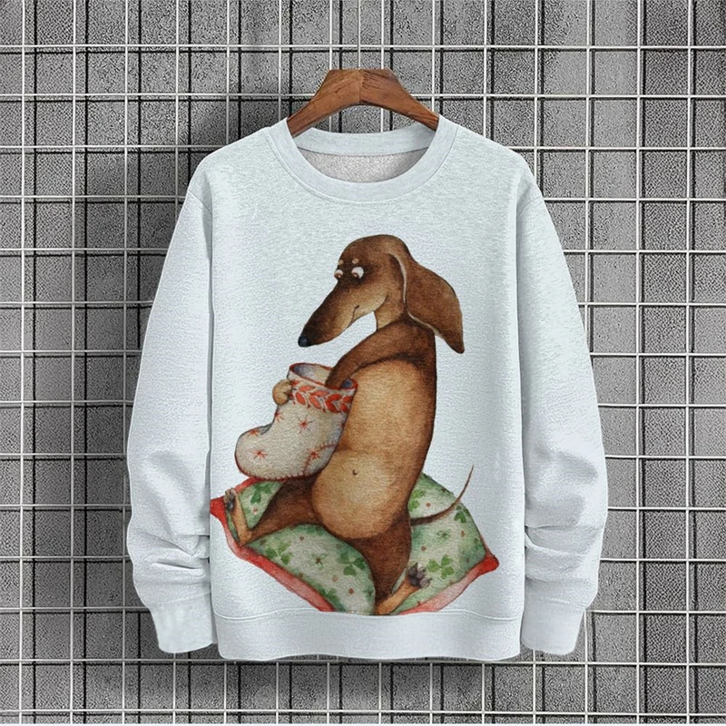 Harajuku Fashion Dachshund Graphic Sweatshirt فرحان تصميم سترة عيد الميلاد القبيحة عادية للجنسين ملابس الشارع الشهير كلب البلوفرات #2