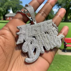 Bling 5A CZ Cubic Zircon Paved Hustle Or Be Broke Letter Pendant Necklace with Rope Chain for Men Boy Iced Out Jewelry