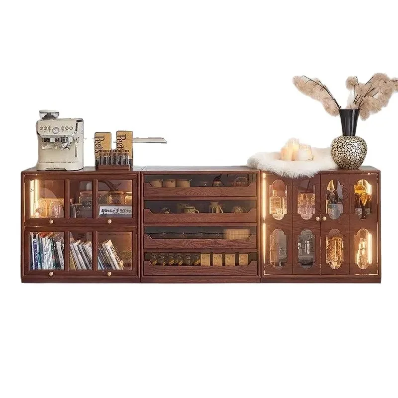 Retro Solid Wood TV Cabinet Floor Storage Unit Medium Size Living Room Apartment Furniture Integrated Locker Console