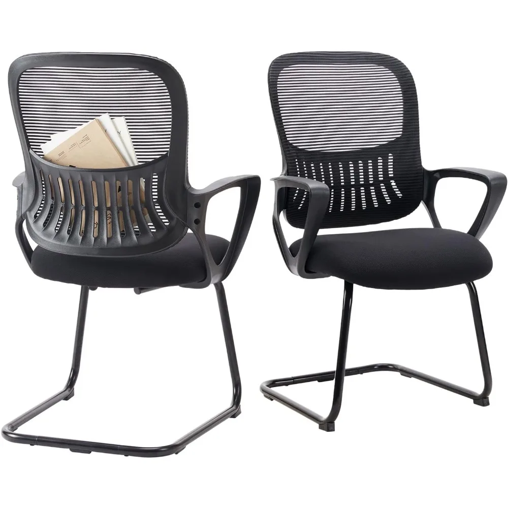 

Reception Guest Chair Set of 2, Stationary Non Rolling Mesh Mid Back Computer Office Desk with Lumbar Support for Home Waiting