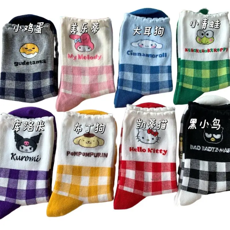 5Pcs Sanrio Hello Kitty Four Seasons Female Medium Socks Kawaii Kuromi Cartoon Anti-Slip Student Sports Socks Household Items