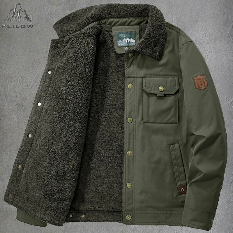 

Men's Winter Military Jacket Fleece Lining Warm Parkas Coat Zip Up Army Cargo Work Bomber Jackets For Streetwear Men Clothing