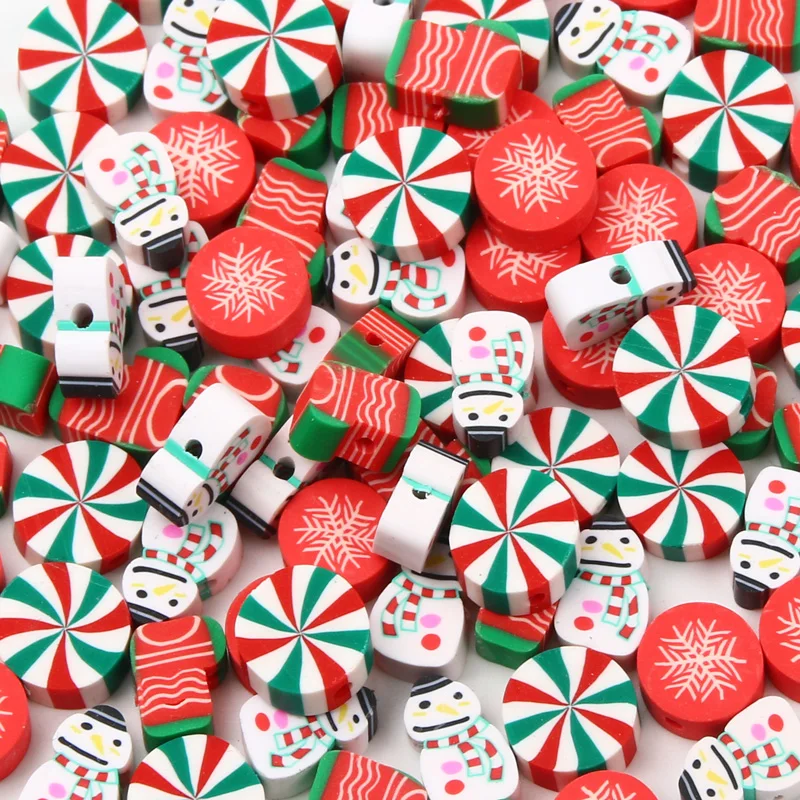 100pcs Cartoon Christmas Gingerbread Man Loose Spacer Polymer Clay Beads For Diy Jewelry Making Accessories Xmas Decoration