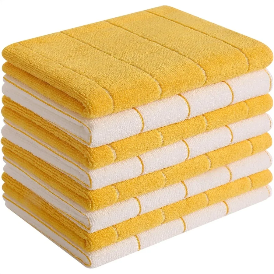 

Кухонные полотенца из микрофибры, впитывающие мягкие и однотонные кухонные полотенца, 8 упаковок в полоску, желтые и белые цвета 26 x 18