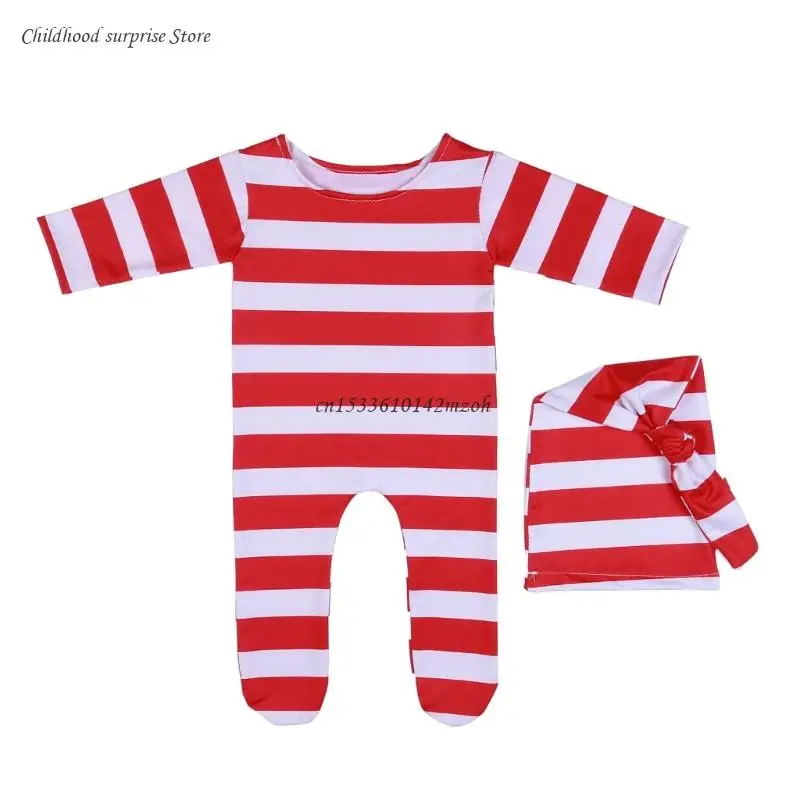 

Photography Props Outfit Red White Stripe Elf Outfits with Santa Hat Santa Dropship