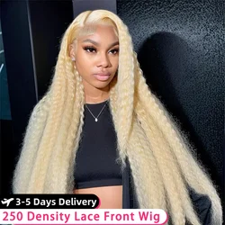 Perruque Lace Front Wig Deep Wave naturelle bouclée, cheveux humains, 250 HD, 13x6, 613 de densité, 30 pouces, perruque colorée pour femmes