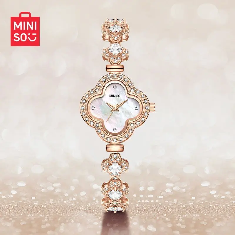 Miniso Delicate Chain Quartz Watch; Girls Bracelet Lucky Clover Waterproof Watches