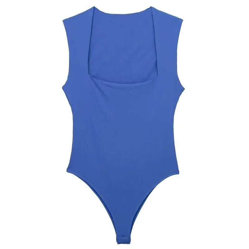 TRAF Women's Bodysuit Spring 2024 Knitted Bodysuits Square Neck Sleeveless High Spandex Bodysuits Elegant And Sexiest Bodysuits