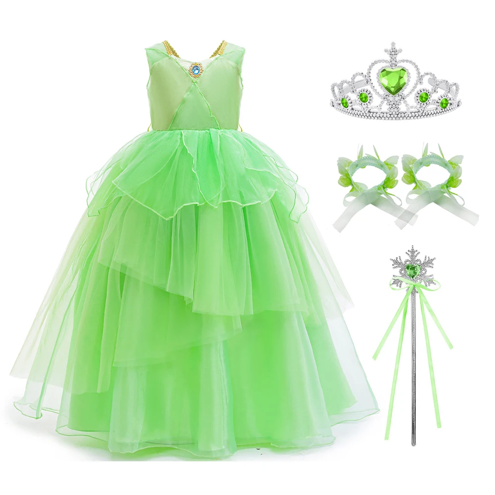 

2025 Girls Carnival Flower Fairy Elf Costume Green Princess Dress For Girls Children's Day Easter Birthday Party Angle Dress Up