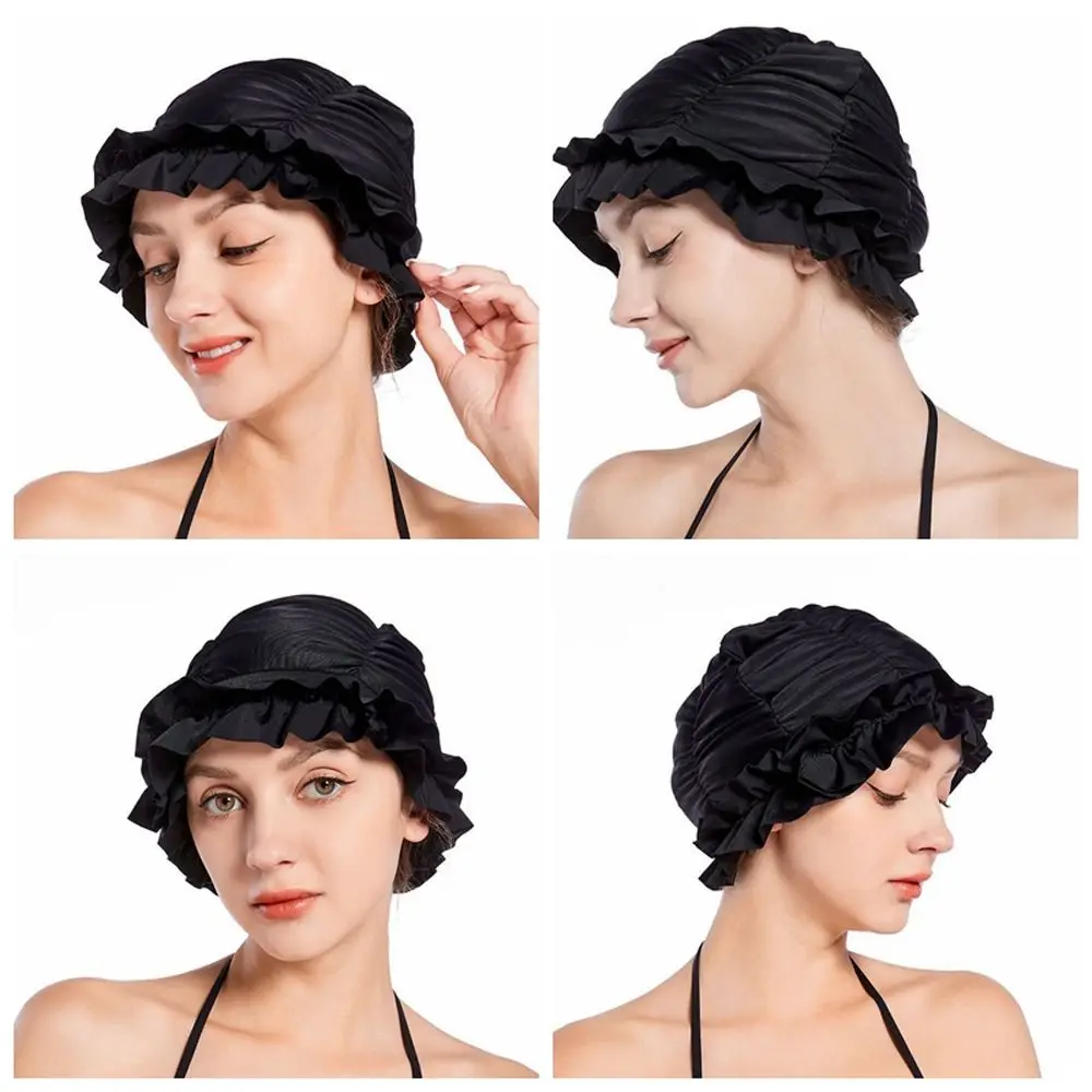 

Water Sports Stretch Drape Swimming Hat Protect Ear Free Size Bathing Cap Pleated Turban Sports Swim Caps Swim Pool