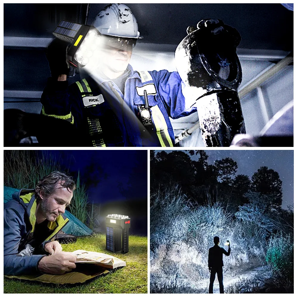 8 Cores LED Solar Rechargeable Flashlights Multifunction LED Torch Portable Waterproof Flashlight Fishing Outdoor Camping Lights