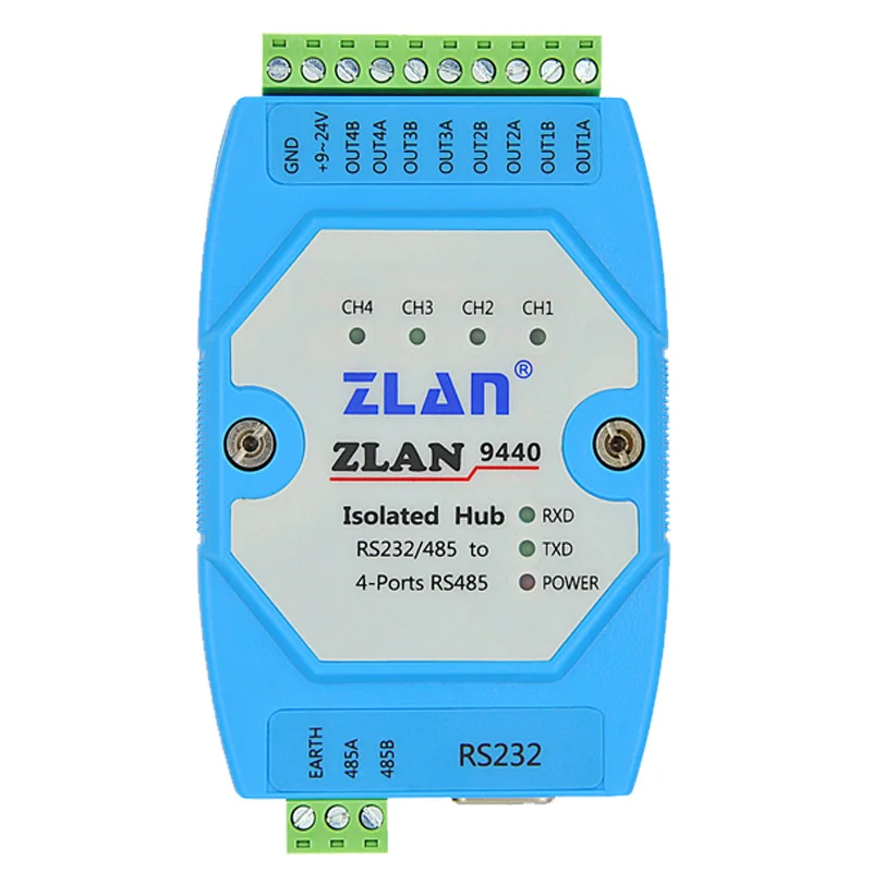 485 Hub 4 puertos Hub1 232/485 a 4 vías 485 divisor repetidor amplificador de señal concentrador de comunicación Industrial ZLAN9440