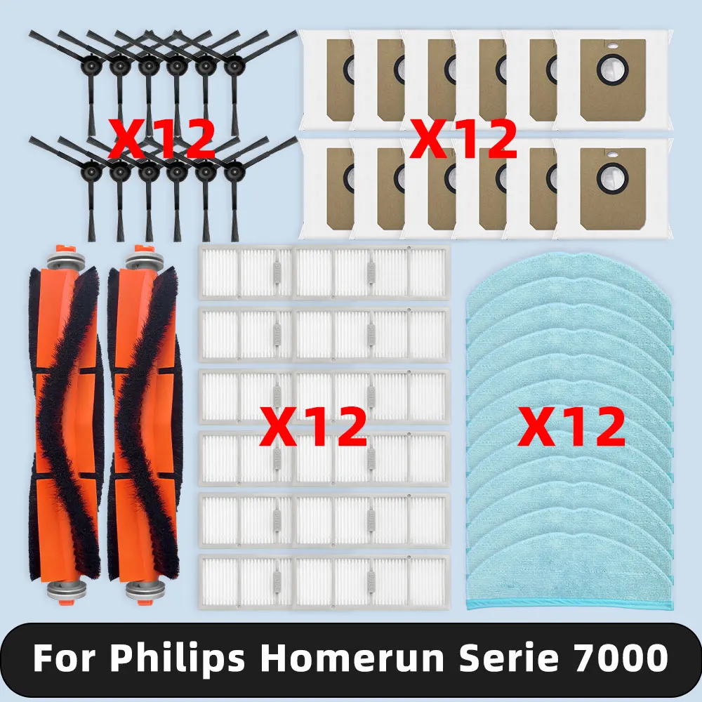 Compatible For ( Philips Homerun Serie 7000 XU7100/01 XU7100/02 ) Replacement Parts Filter Main Side Brush Mop Cloth Dust Bag