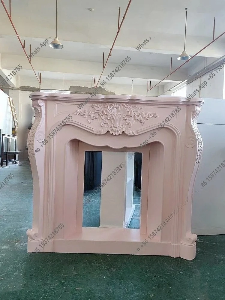 Art  light luxury French solid wood carving flower fireplace decorative cabinet entrance background wall retro American