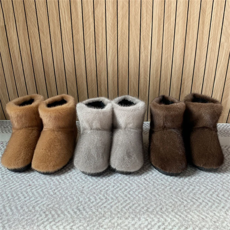 Real Fur Snow Boots For Women Shoes Winter Shoes Mink Fur Snow Boot Plush Ankle Boots Woman Non-Slip Warm Luxury Women's Boots view 2