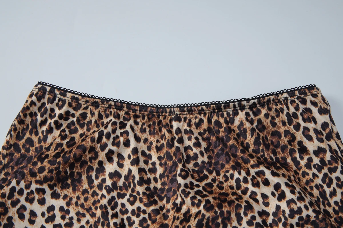 Hugcitar Leopardenmuster 2-teiliges Set Langarm-Knopfleiste Sexy Crop-T-Shirt Top Weite Hose Herbst Damen-Outfits Urlaub Party – Detail 10