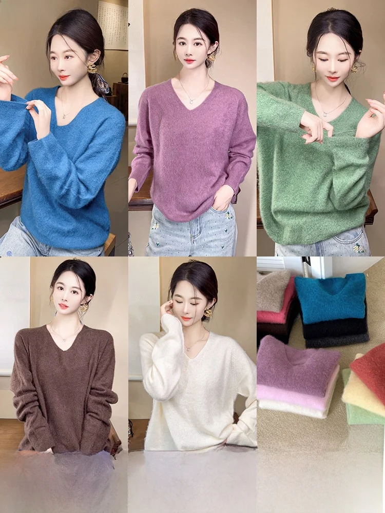 

Soft Plu Women's Camere Fce Knitwear V-ne Long Sve Warm Winter Inner Wear Baby Skin Feel Woolen Sweater Top