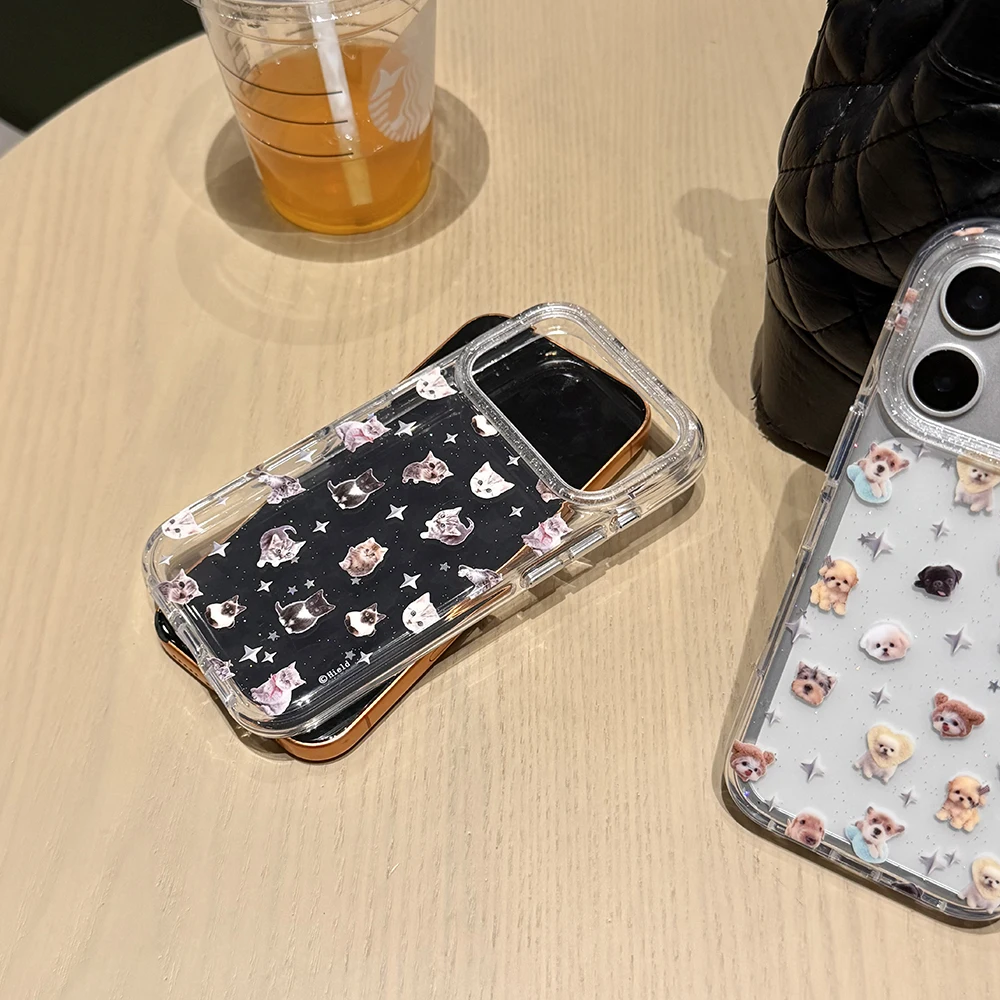 Niedliche Welpen-Cartoon-Kätzchen-Glitzer-Sternen-Transparente Hülle für iPhone 16 17Pro 13 14 15 18 Promax Stoßfeste Schutzhülle – Detail 19
