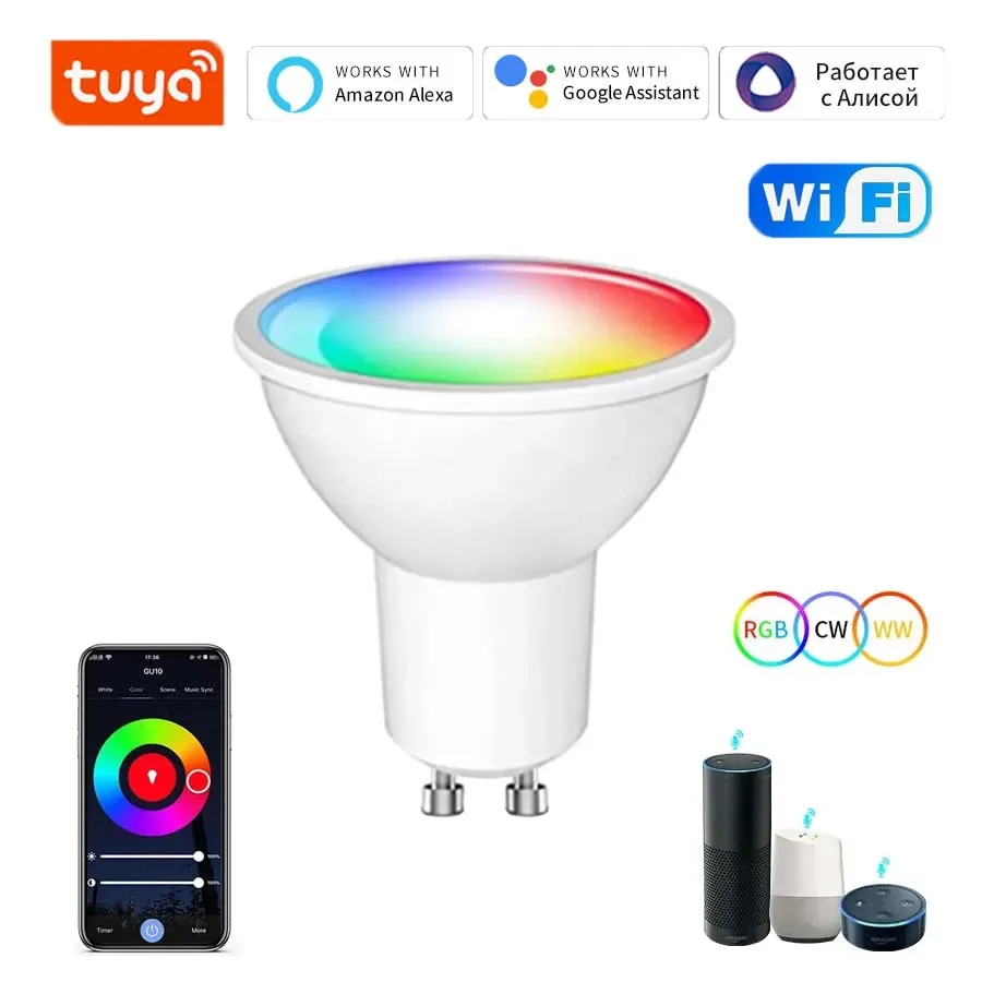 

Tuya WiFi Smart LED Light Bulb GU10 5W 7W 9W RGB Spotlight Voice Control Alexa Google Home for Living Room Kitchen Decor