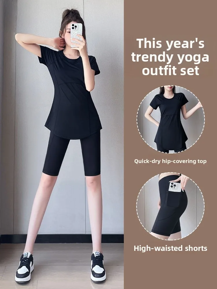 

Women's Yoga Fitn Outfit Set Qui Dry Running Sportswear T-irt orts Outdoor Wearable Pilates Training Gym Clothes