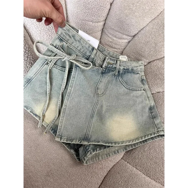 

Retro denim skirt women's summer new high-waisted hip-wrapped a-word short skirt pants